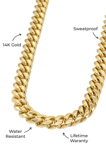 Gold Jewelry -  Mens 14K Gold Chain Solid Miami Cuban Link
