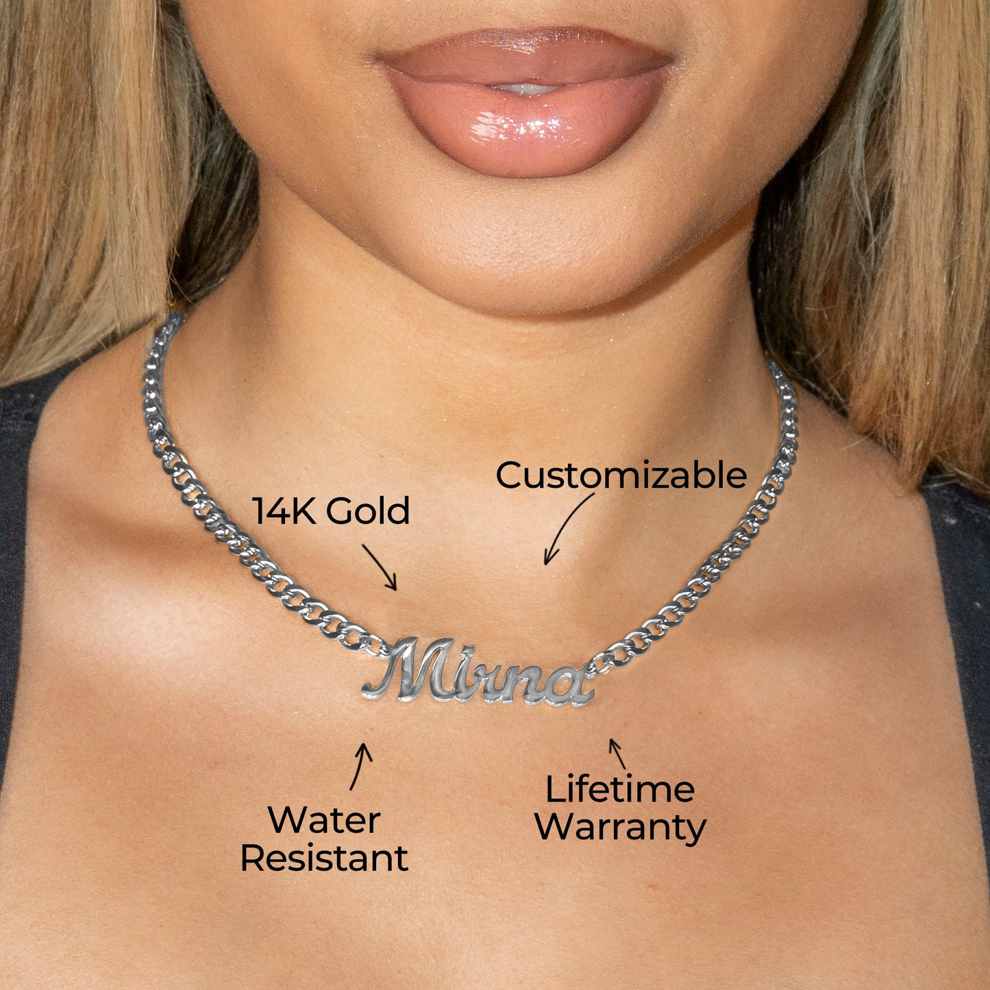Women Jewelry - White Gold Name Necklace | Style # N06