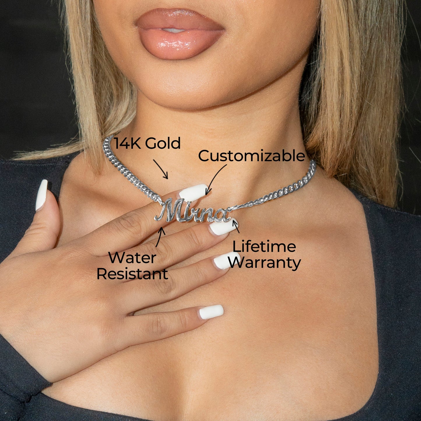 Women Jewelry - White Gold Name Necklace | Style # N06
