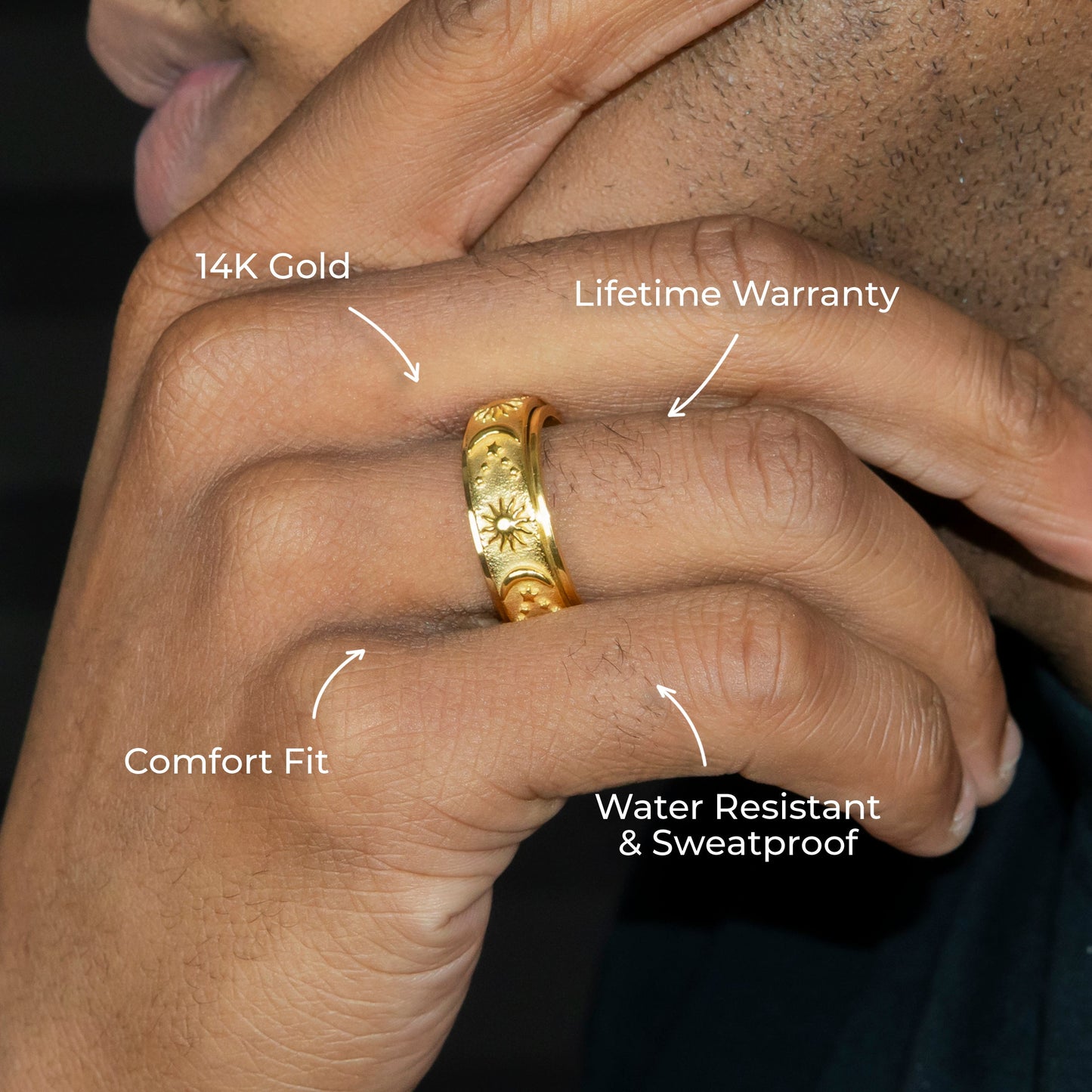 Mens Jewelry - Sun & Moon Gold Wedding Ring | 9 Grams