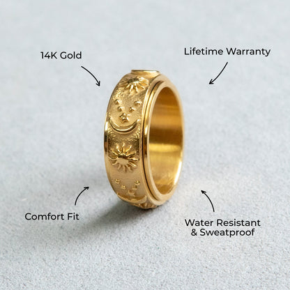 Mens Jewelry - Sun & Moon Gold Wedding Ring | 9 Grams