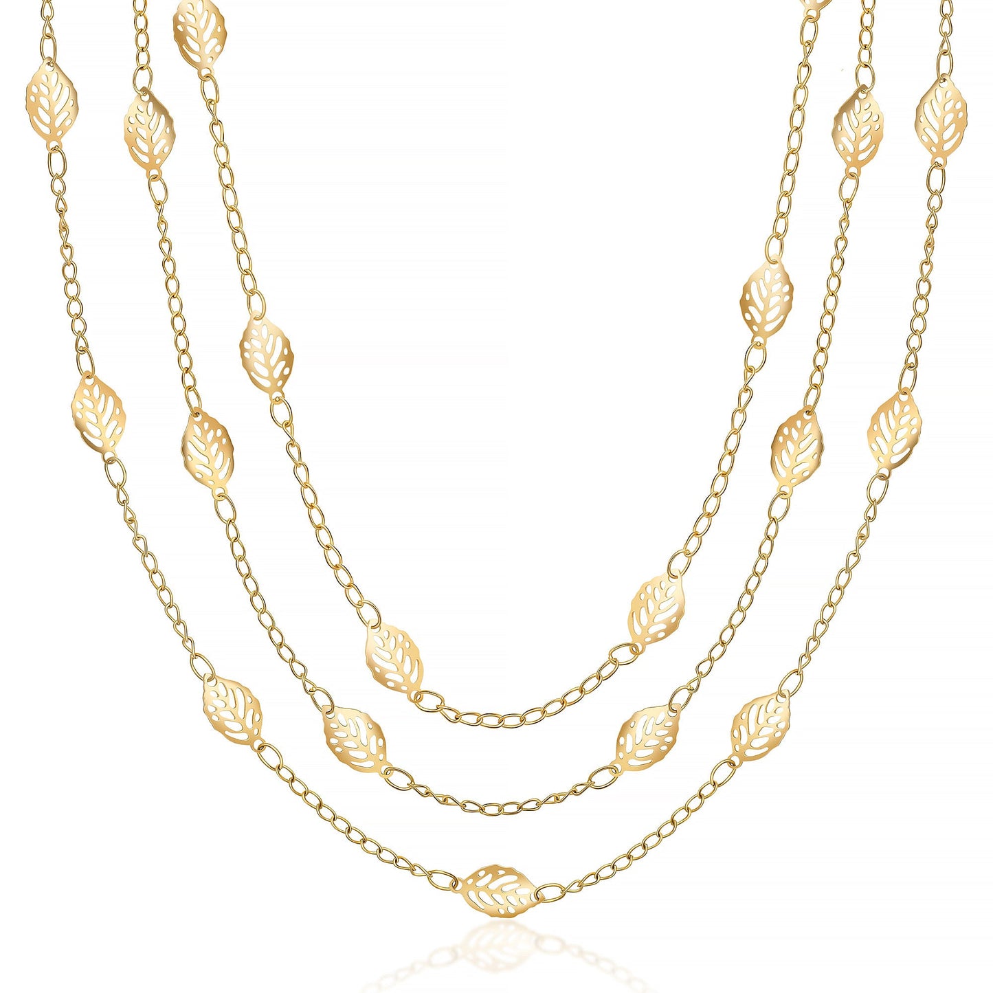 18K Gold Plated Cascading Layer Leaf Necklace