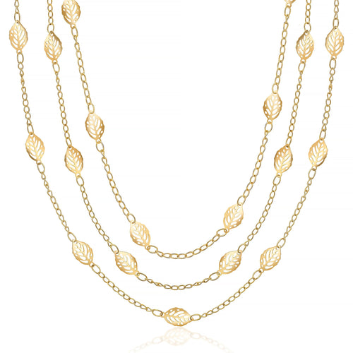 18K Gold Plated Cascading Layer Leaf Necklace