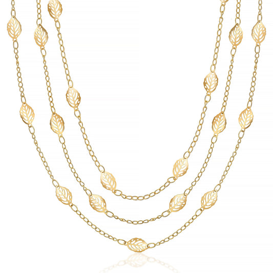 18K Gold Plated Cascading Layer Leaf Necklace