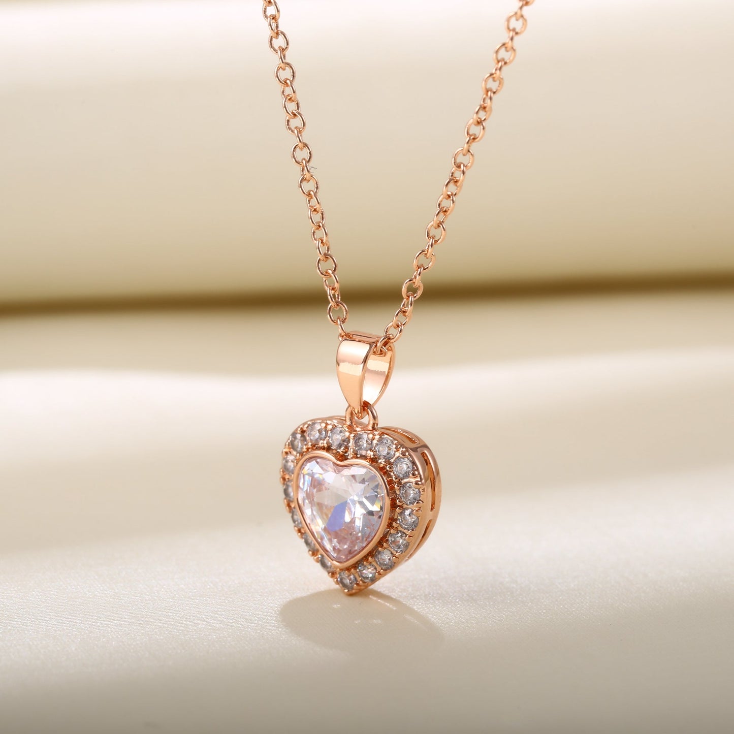 18K Rose Gold Plated Crystal Heart Necklace