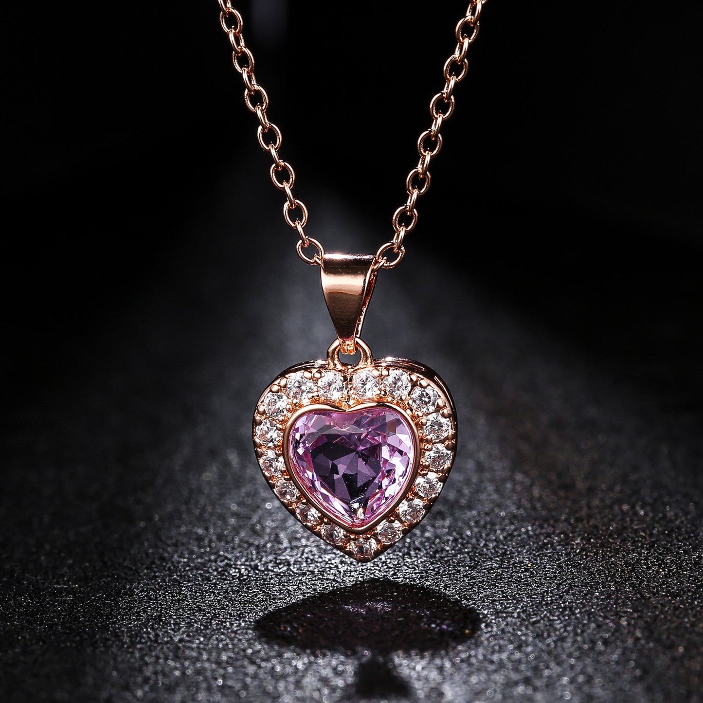 18K Rose Gold Plated Crystal Heart Necklace