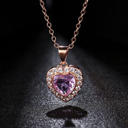 18K Rose Gold Plated Crystal Heart Necklace