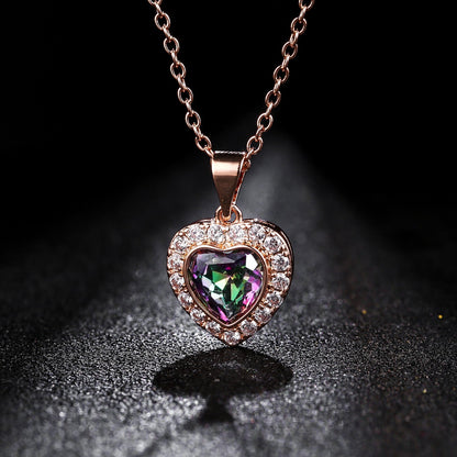 18K Rose Gold Plated Crystal Heart Necklace