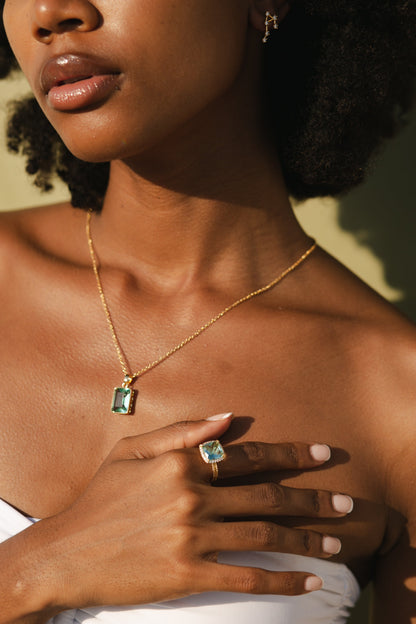 18K Gold Plated Emerald Cut Amethyst Necklace
