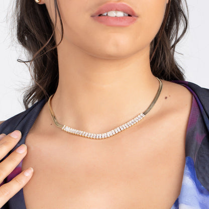 18K Gold Plated Crystal Herringbone Necklace