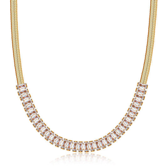 18K Gold Plated Crystal Herringbone Necklace