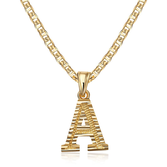 18K Gold Plated Initial Necklace with Diamond Cut Initial,18" Chain with 2" Extension