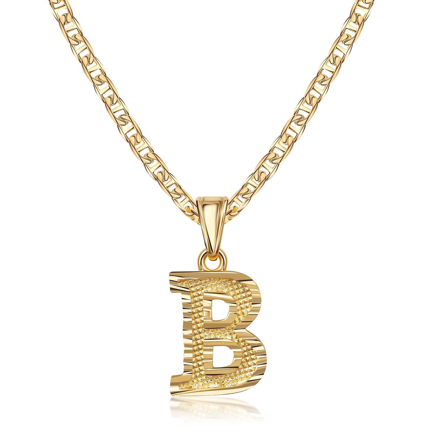 18K Gold Plated Initial Necklace with Diamond Cut Initial,18" Chain with 2" Extension