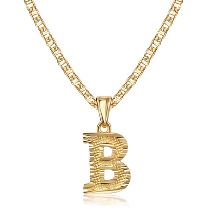 18K Gold Plated Initial Necklace with Diamond Cut Initial,18" Chain with 2" Extension