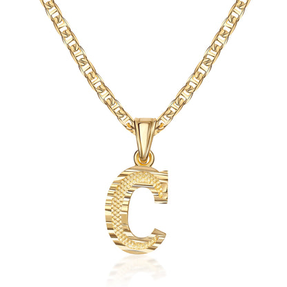 18K Gold Plated Initial Necklace with Diamond Cut Initial,18" Chain with 2" Extension