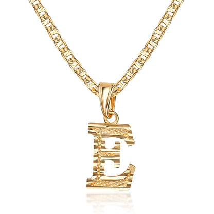18K Gold Plated Initial Necklace with Diamond Cut Initial,18" Chain with 2" Extension