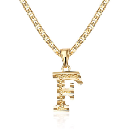18K Gold Plated Initial Necklace with Diamond Cut Initial,18" Chain with 2" Extension