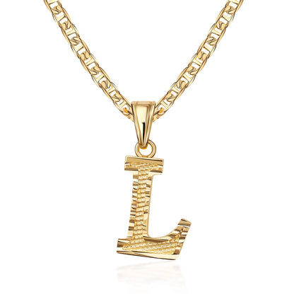 18K Gold Plated Initial Necklace with Diamond Cut Initial,18" Chain with 2" Extension
