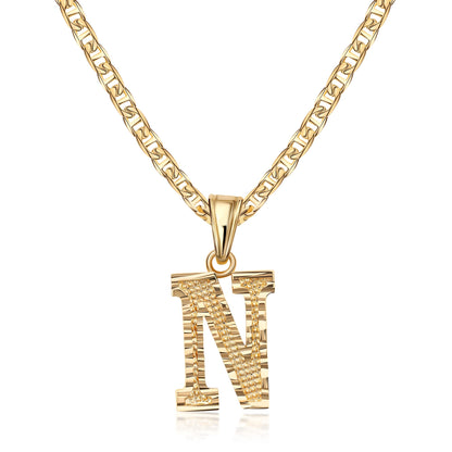 18K Gold Plated Initial Necklace with Diamond Cut Initial,18" Chain with 2" Extension