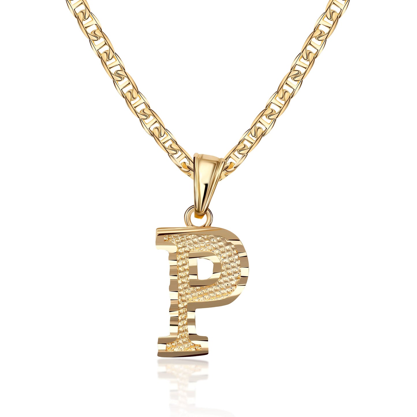 18K Gold Plated Initial Necklace with Diamond Cut Initial,18" Chain with 2" Extension