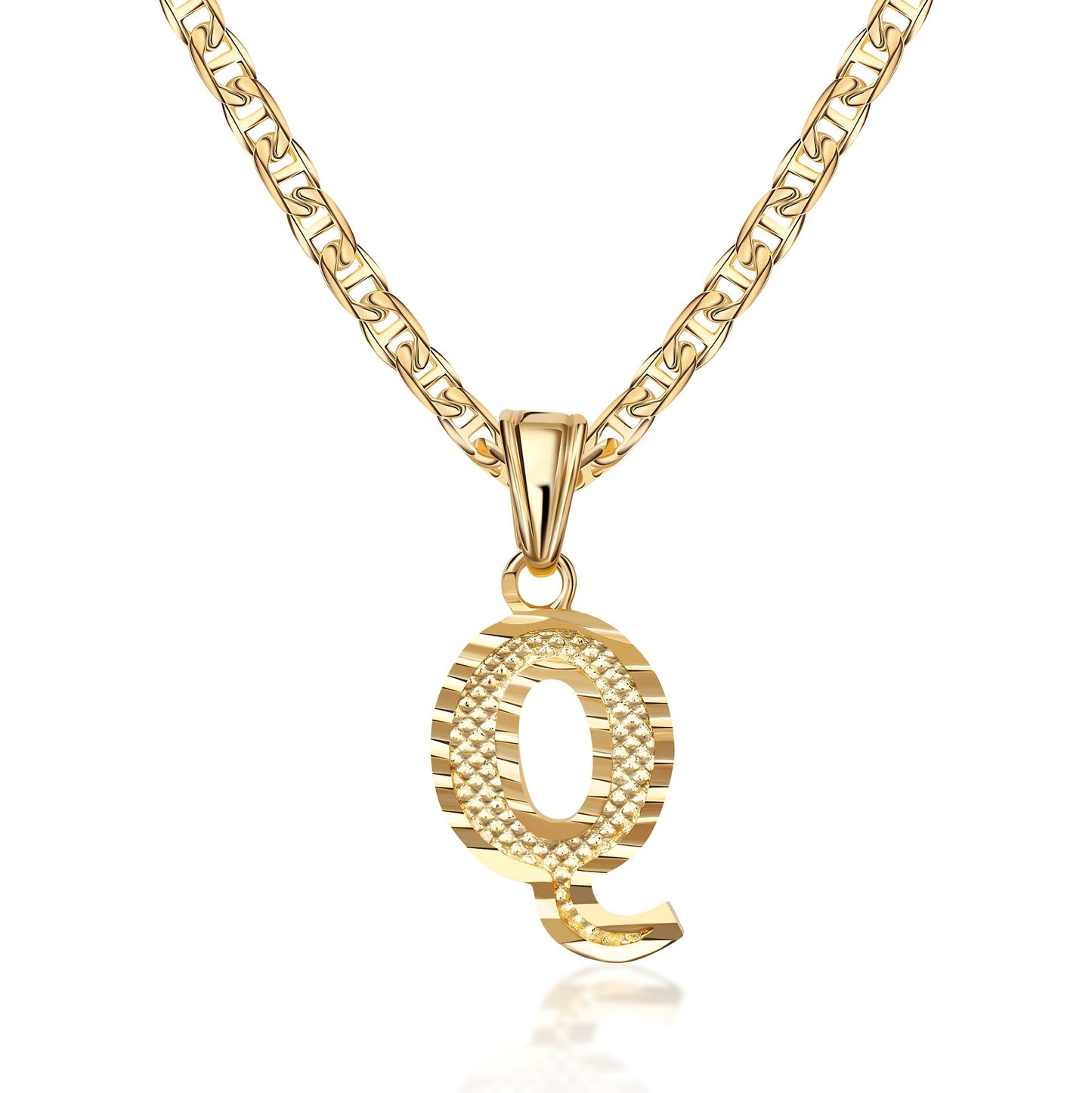 18K Gold Plated Initial Necklace with Diamond Cut Initial,18" Chain with 2" Extension