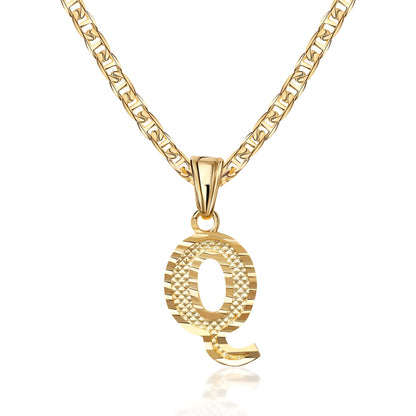 18K Gold Plated Initial Necklace with Diamond Cut Initial,18" Chain with 2" Extension
