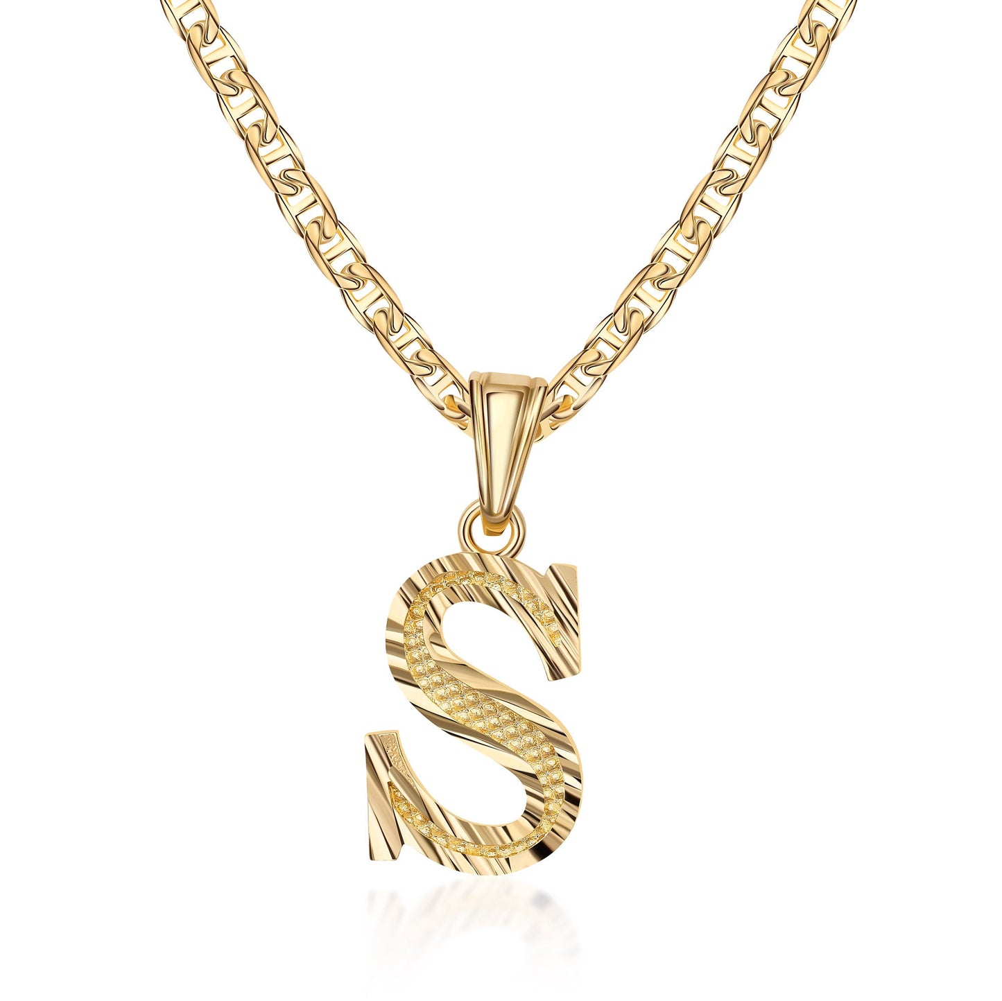 18K Gold Plated Initial Necklace with Diamond Cut Initial,18" Chain with 2" Extension