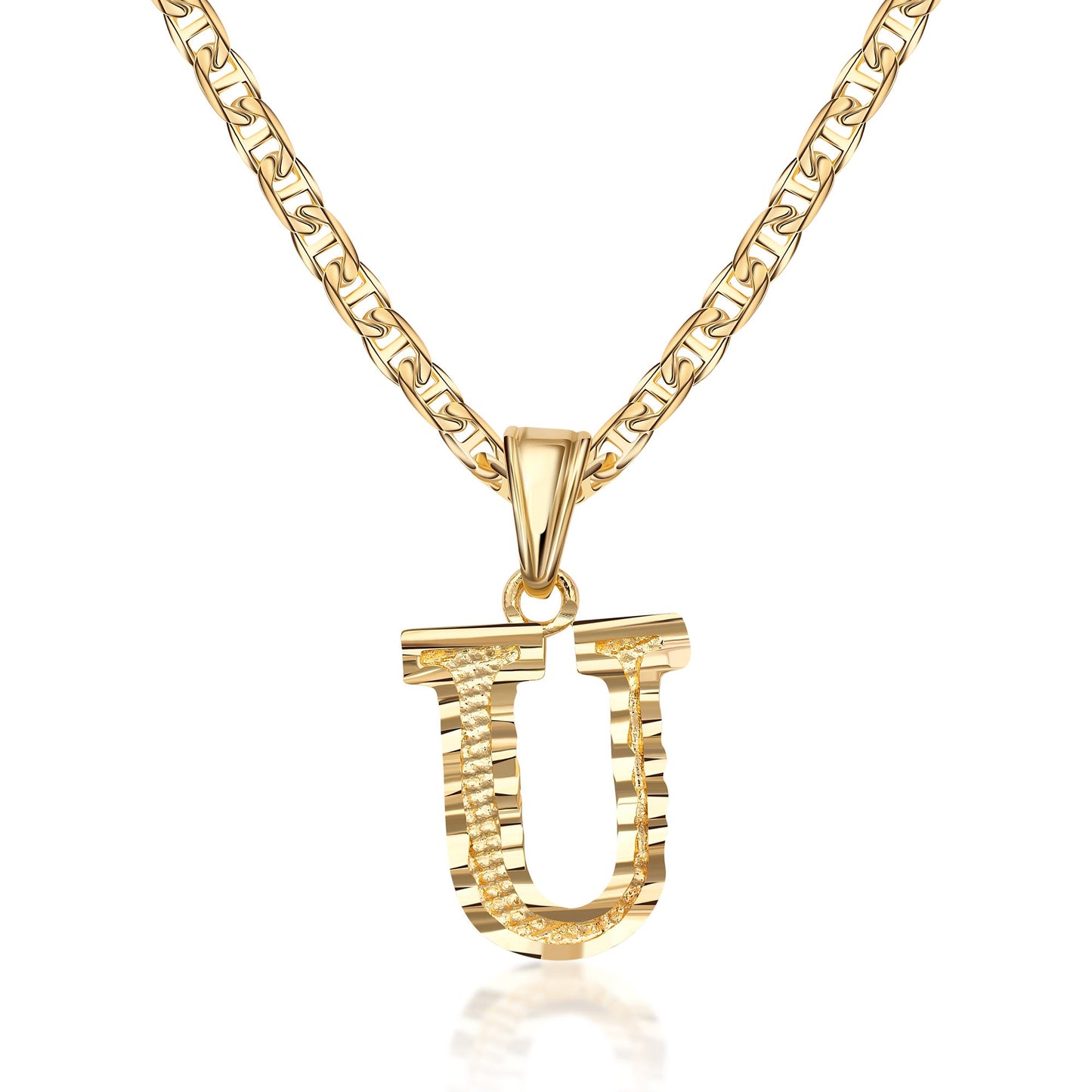 18K Gold Plated Initial Necklace with Diamond Cut Initial,18" Chain with 2" Extension