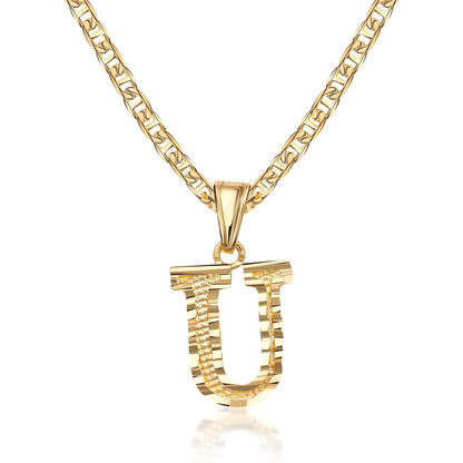 18K Gold Plated Initial Necklace with Diamond Cut Initial,18" Chain with 2" Extension