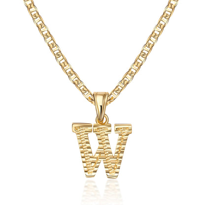 18K Gold Plated Initial Necklace with Diamond Cut Initial,18" Chain with 2" Extension