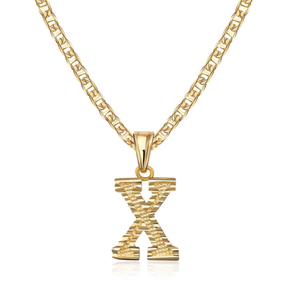 18K Gold Plated Initial Necklace with Diamond Cut Initial,18" Chain with 2" Extension