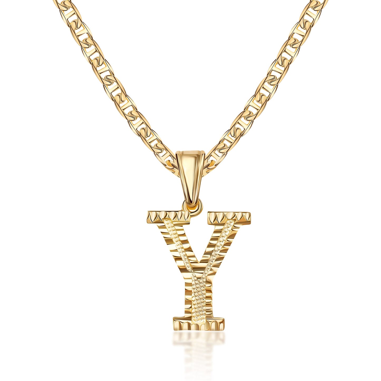 18K Gold Plated Initial Necklace with Diamond Cut Initial,18" Chain with 2" Extension