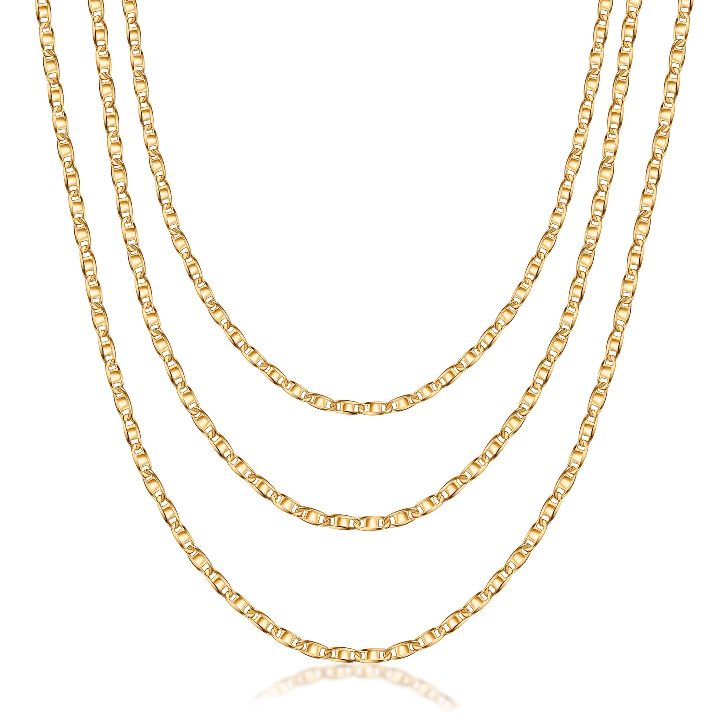 18K Gold Plated Mariner Layered Necklace, 16-20 inches, with a 2 inch extension