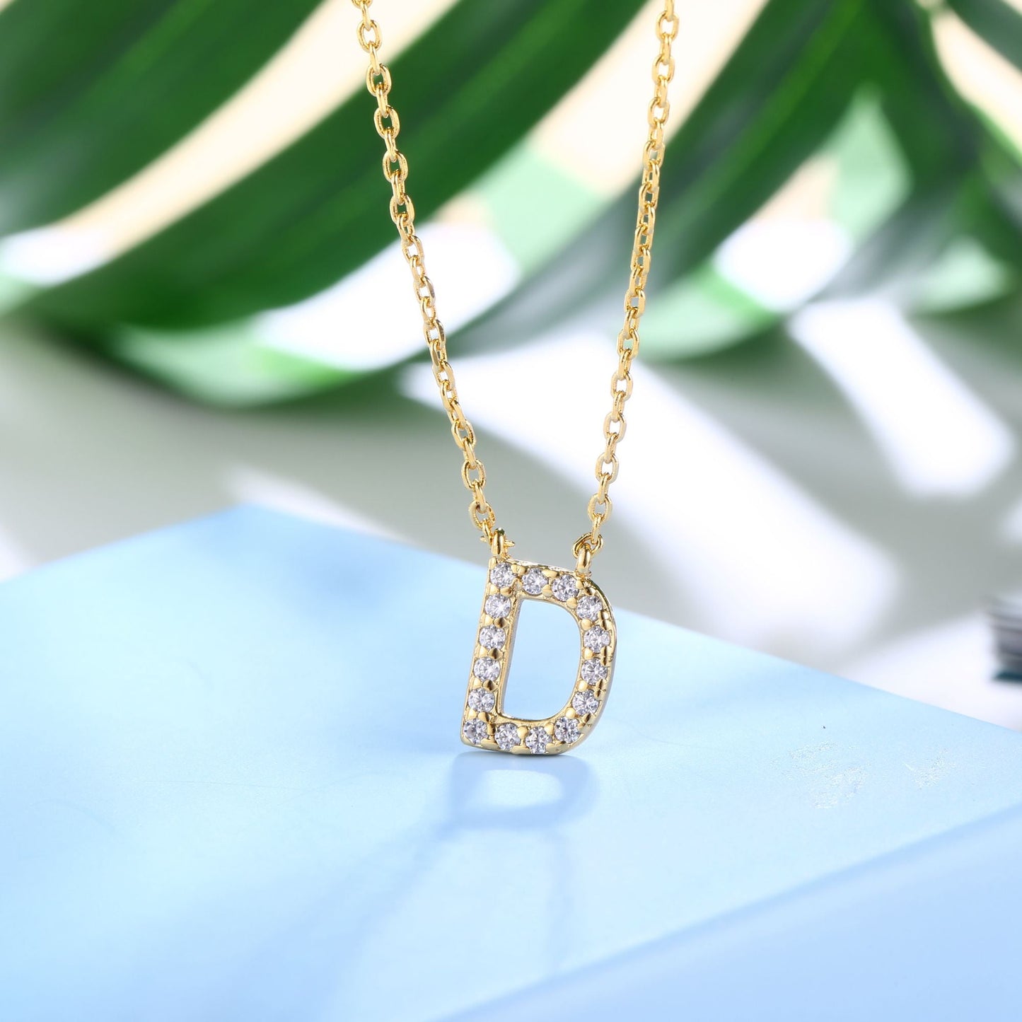 18K Gold Plated Cubic Zirconia Monogram Necklace