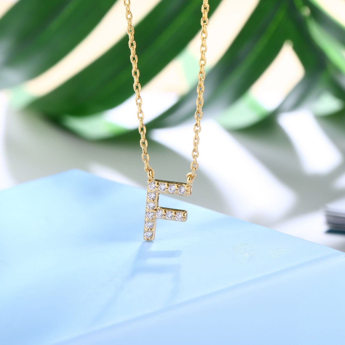 18K Gold Plated Cubic Zirconia Monogram Necklace