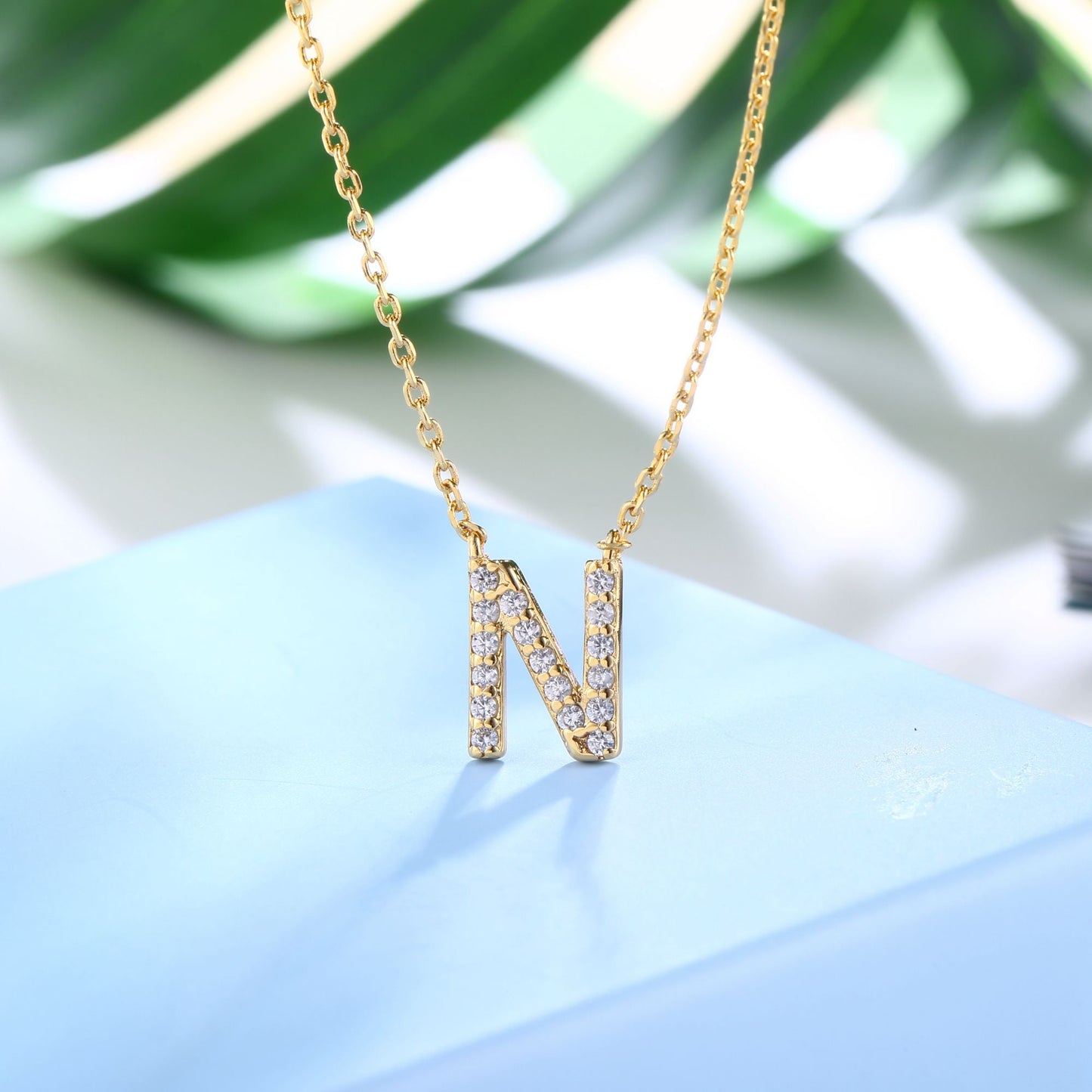 18K Gold Plated Cubic Zirconia Monogram Necklace