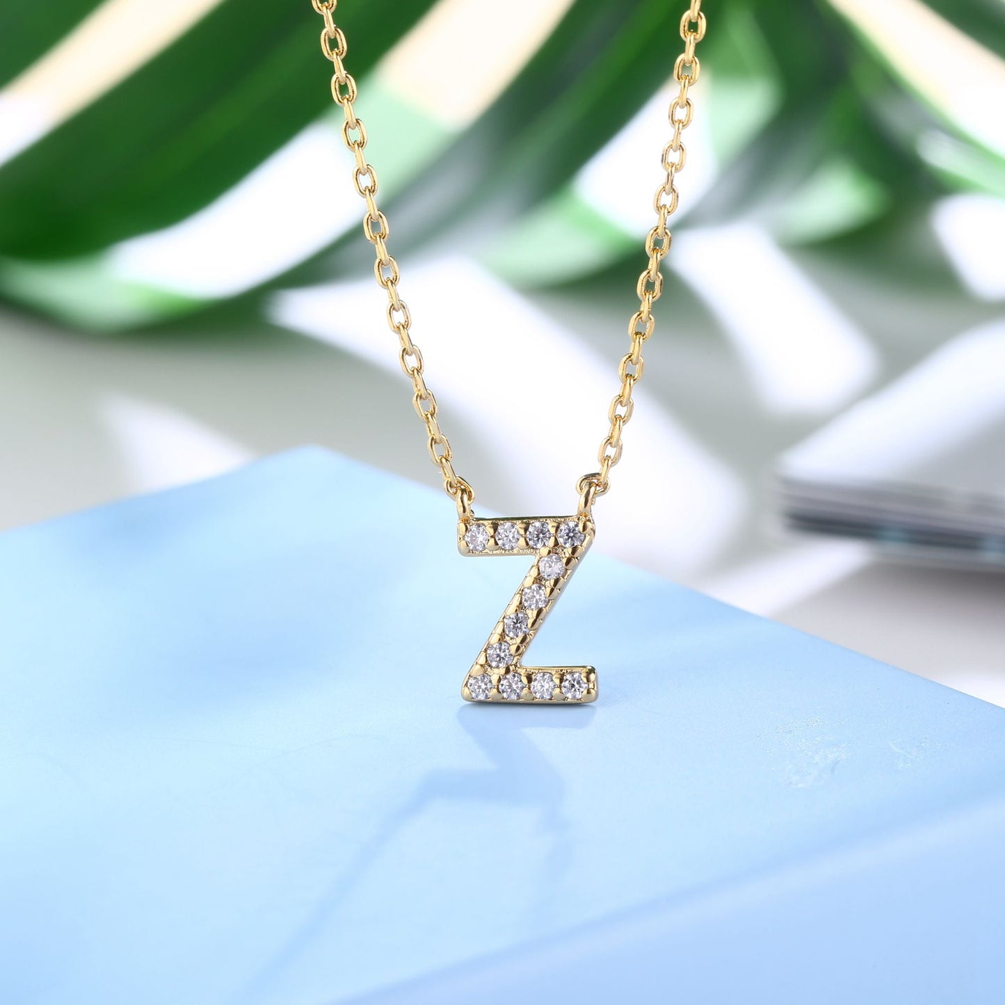 18K Gold Plated Cubic Zirconia Monogram Necklace