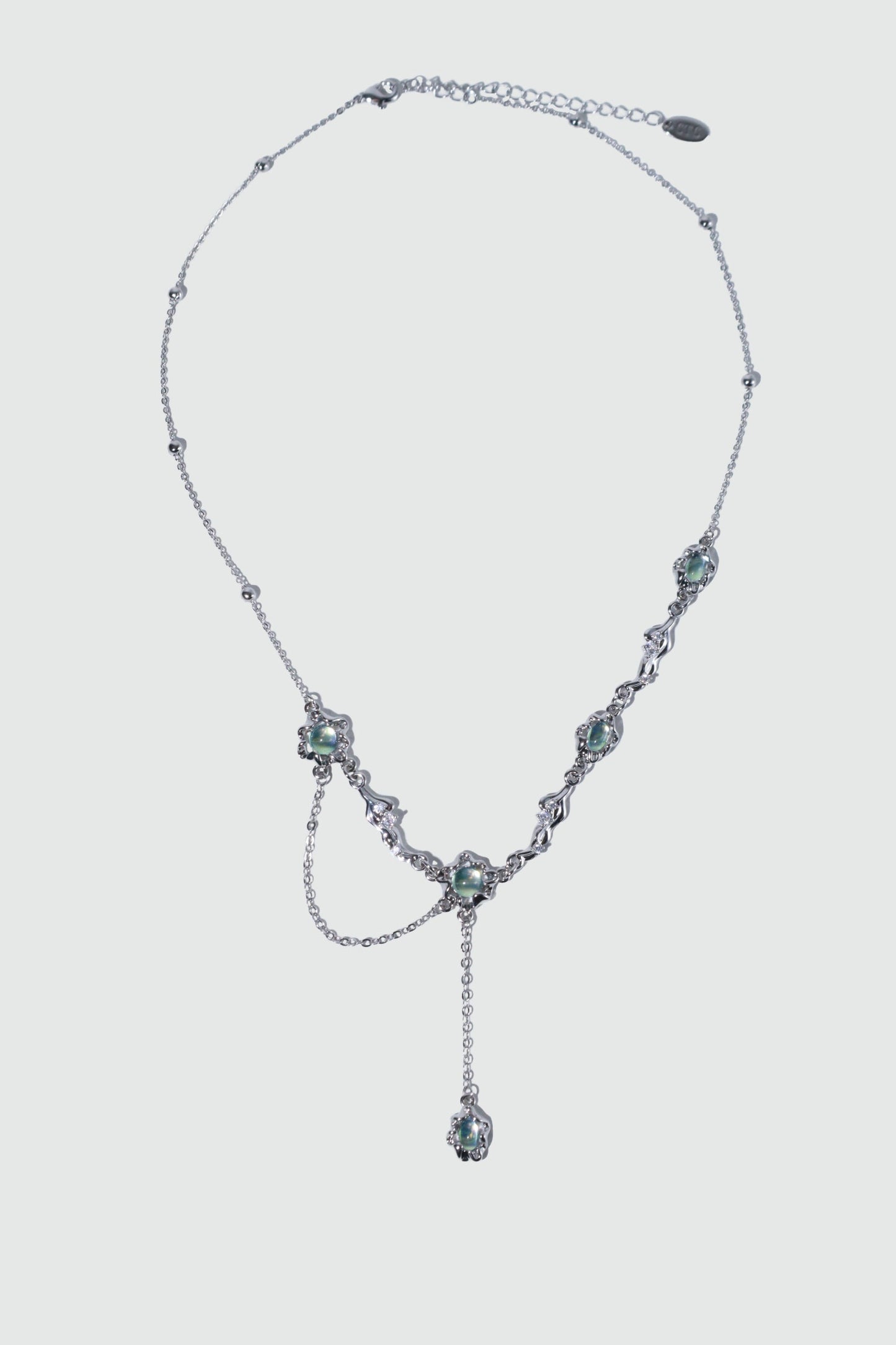 Palladium White Gold Plated Multi Opal Dangle Necklace