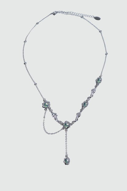 Palladium White Gold Plated Multi Opal Dangle Necklace