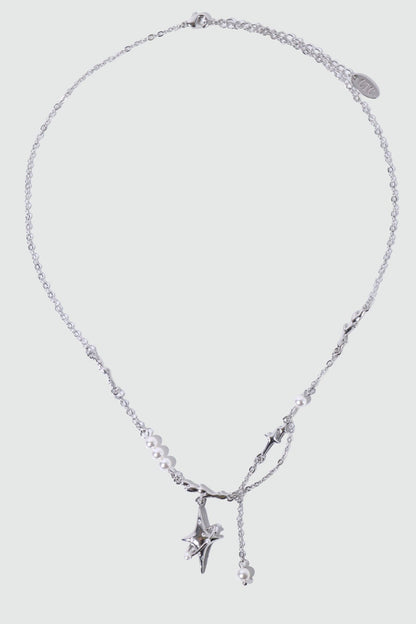 Palladium White Gold Plated Saturn Pearls Necklace