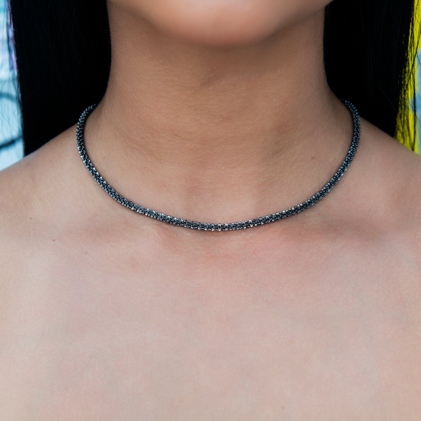 Diamond Cut Popcorn Chain + Bracelet in Black - 4mm