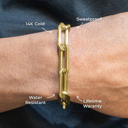 Gold Jewelry -  Mens 14K Gold Paperclip Bracelet