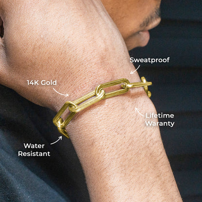 Gold Jewelry -  Mens 14K Gold Paperclip Bracelet