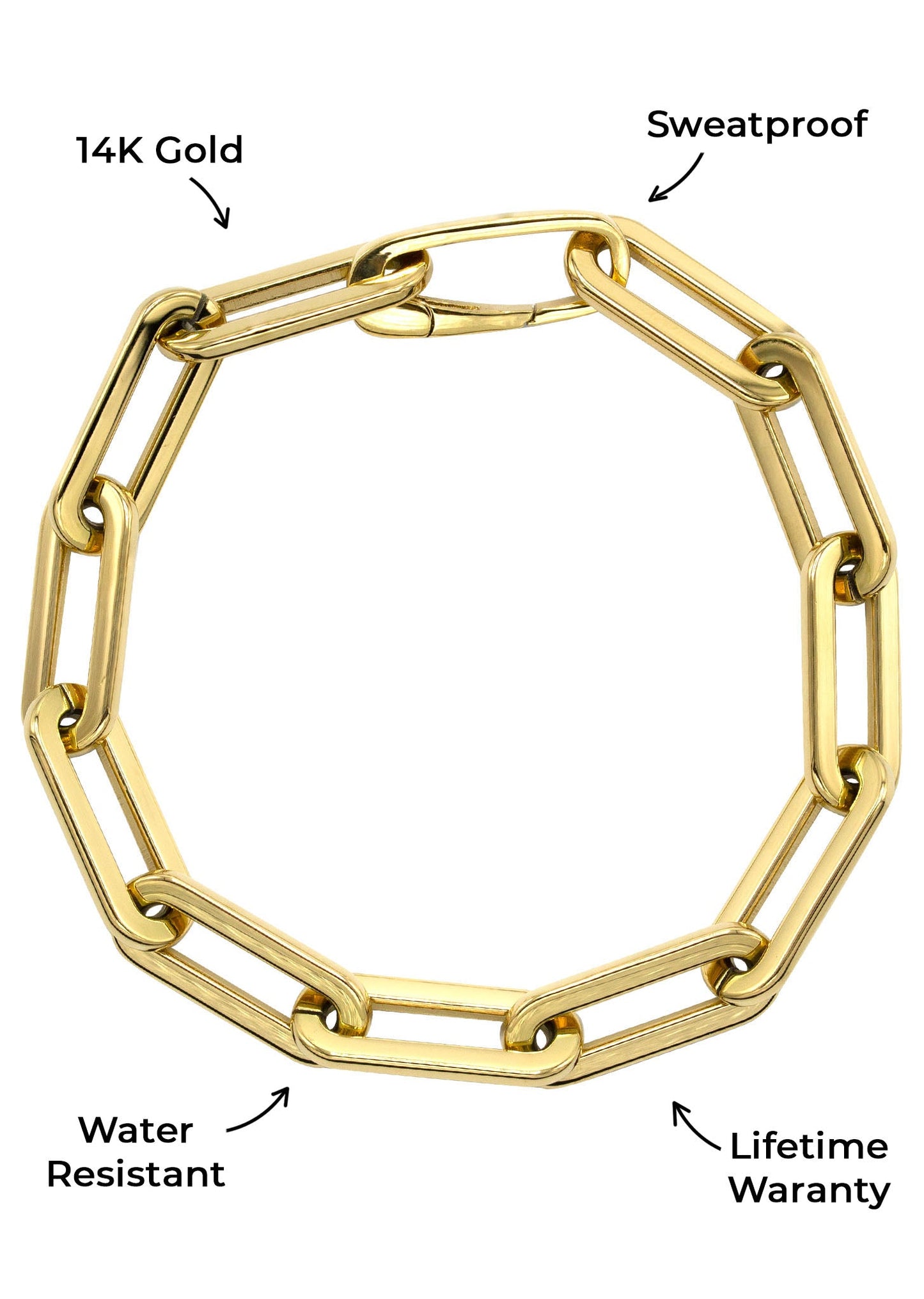 Gold Jewelry -  Mens 14K Gold Paperclip Bracelet