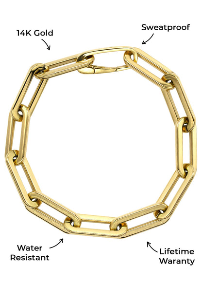 Gold Jewelry -  Mens 14K Gold Paperclip Bracelet