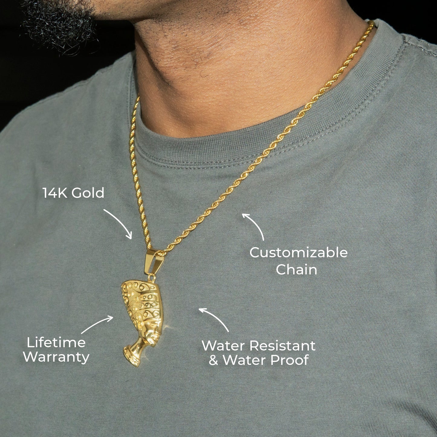 Mens Jewelry - 14K Gold Egyptian Pharaoh Necklace | Appx. 16 Grams