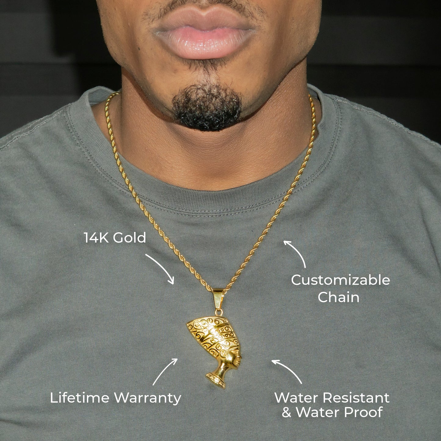 Mens Jewelry - 14K Gold Egyptian Pharaoh Necklace | Appx. 16 Grams