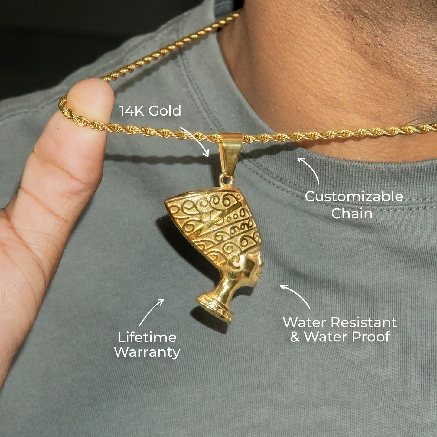 Mens Jewelry - 14K Gold Egyptian Pharaoh Necklace | Appx. 16 Grams