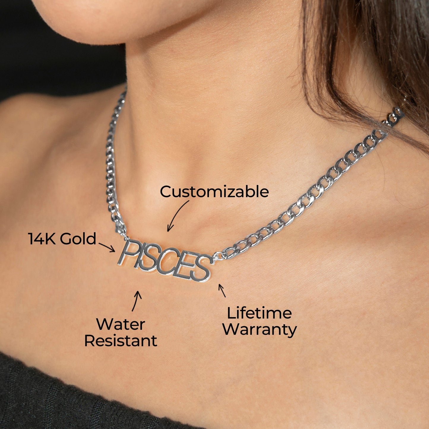 Women Jewelry - White Gold Name Necklace | Style # N08