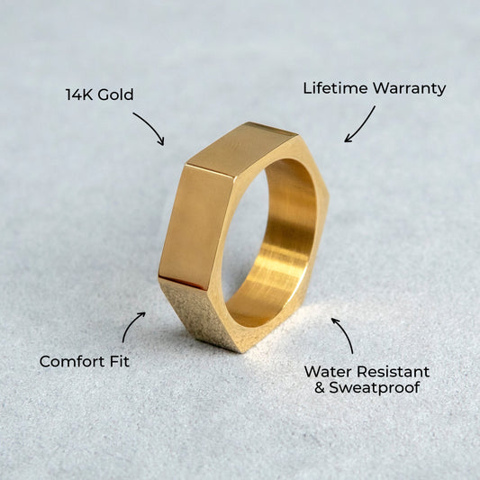 Mens Jewelry - Hexagon Gold Wedding Ring | 8 Grams